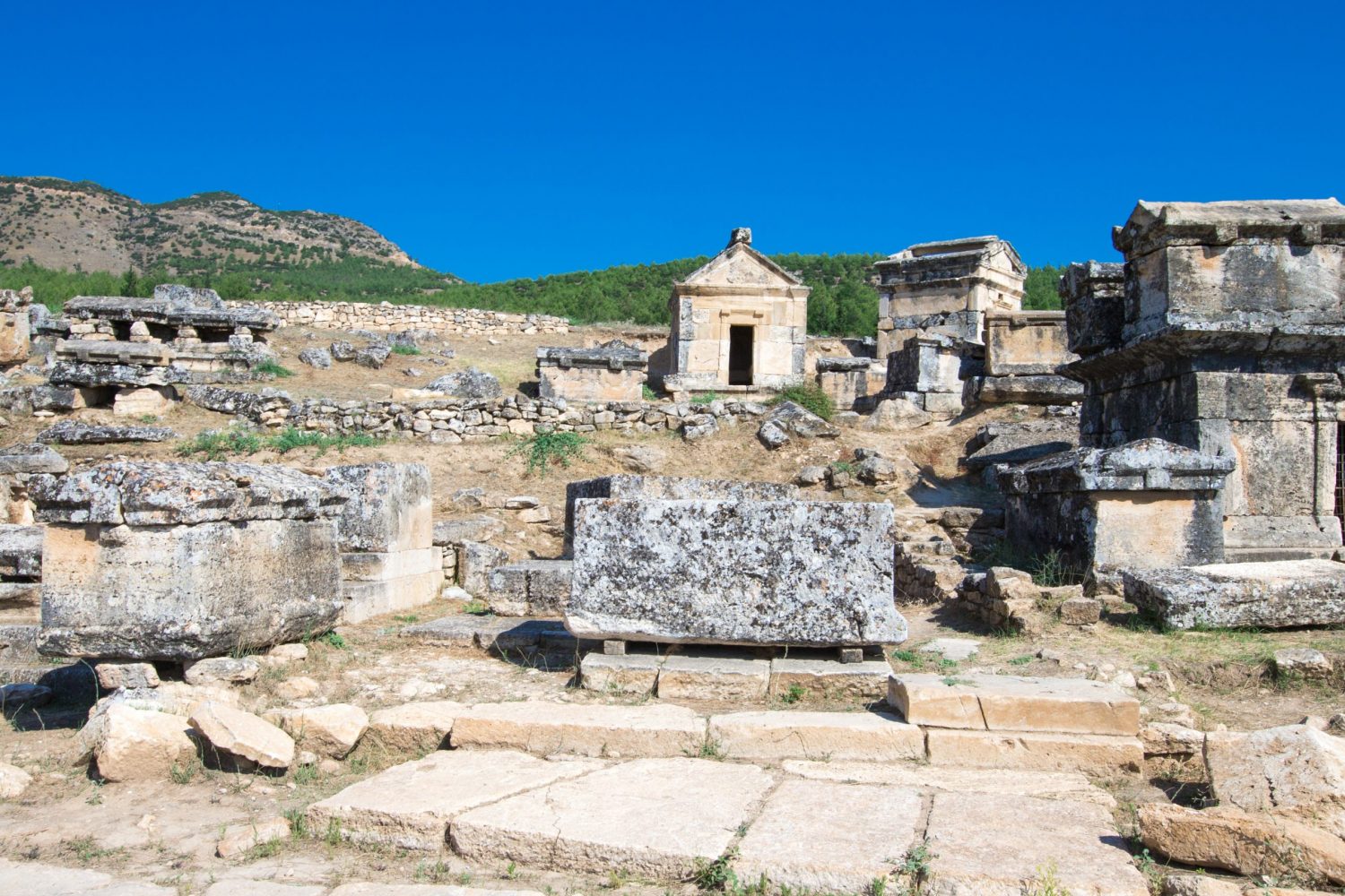 Ancient ruins in Hierapolis, Pamukkale, Turkey.
